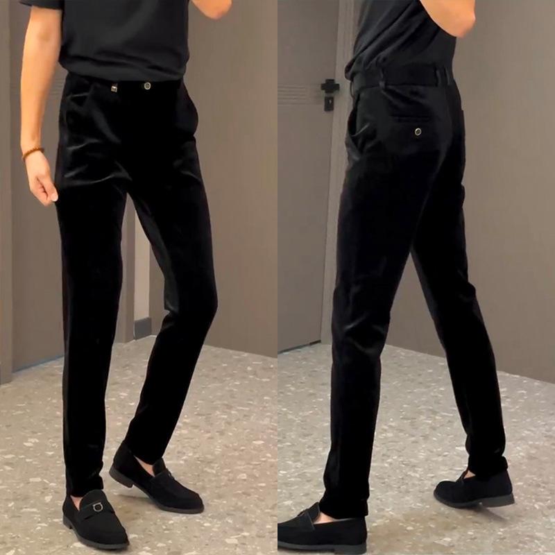 Men's gold velvet trendy high-quality slim fit pants