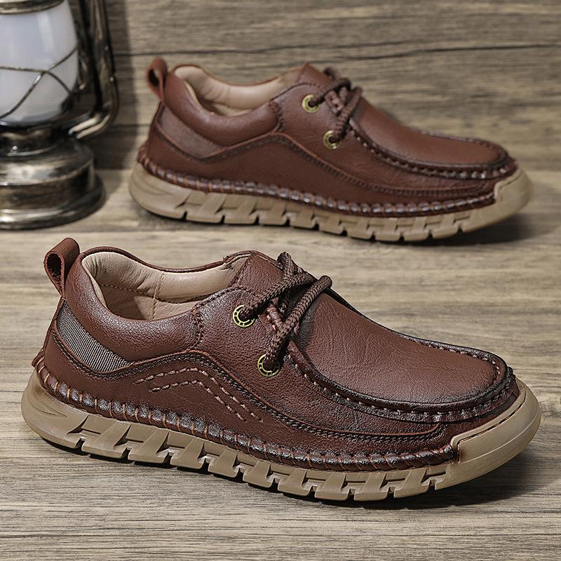 Men's Casual Comfortable Non-Slip Genuine Leather Hand-Sewn Shoes