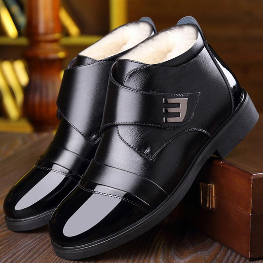 Men's Warm And Velvet Genuine Leather Velcro Cotton Leather Shoes