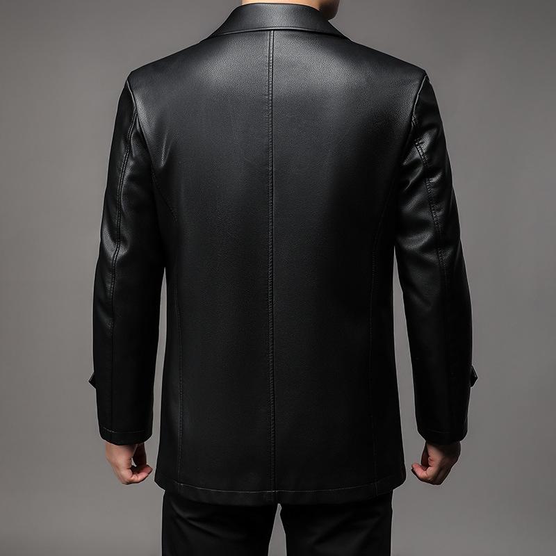 Men's new down leather jacket with a collar and leather jacket