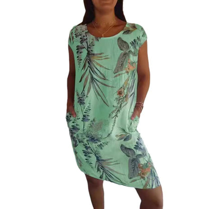 🔥Limited Time Offer 49% OFF🔥Women's Cotton and Linen Round Neck Printed Dress