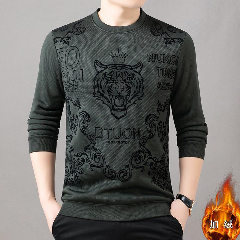 Men's autumn and winter velvet trend plush round neck base shirt