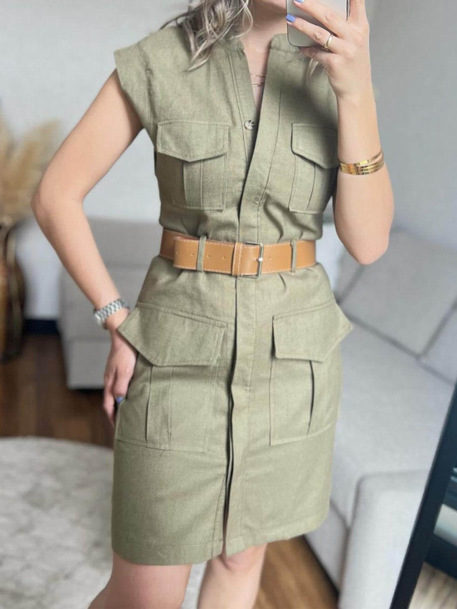 🔥Limited Time Offer 49% OFF🔥Sleeveless Solid Pockets Mini Dress