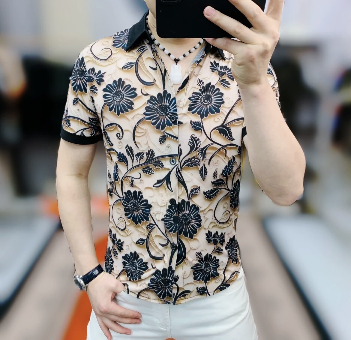 Men's New Summer Floral Print Shirt Short Sleeved