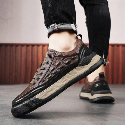 Men's new light luxury one foot high-end crocodile patterned leather casual shoes