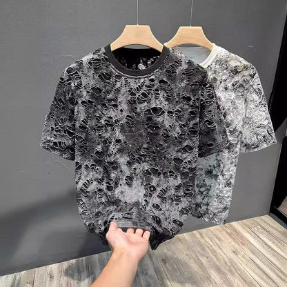 Men's new summer loose casual versatile tie dye short sleeved shirt