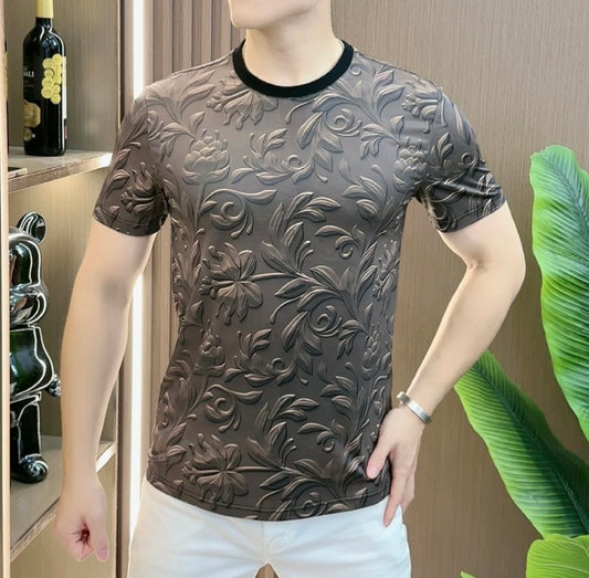 Men's Embossed Silk Short Sleeved Shirt