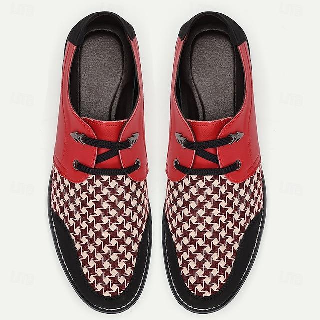 Men's  Houndstooth Pattern Faux Leather Sneakers With Lace-Up