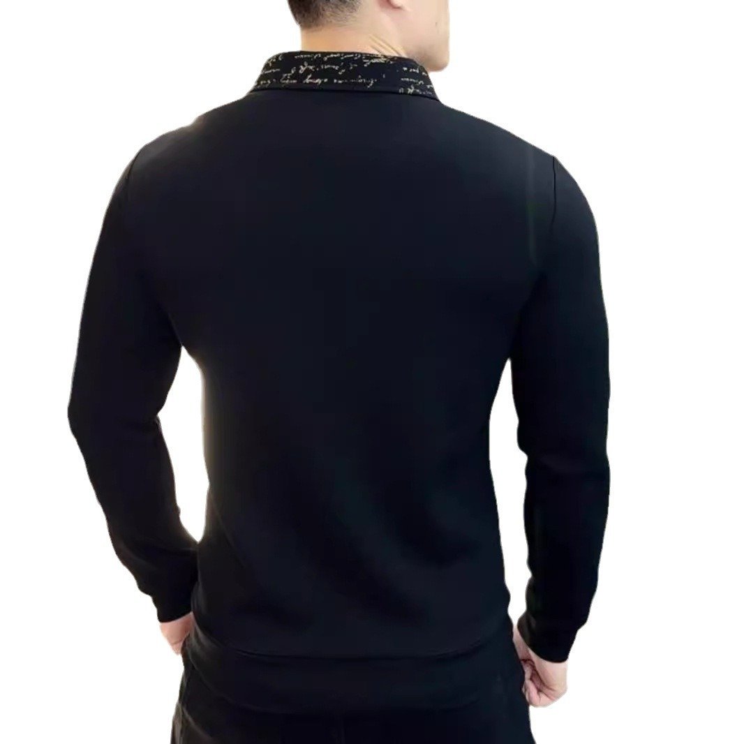 Men's new trendy brand spliced fake two-piece high-end shirt collar sweatshirt