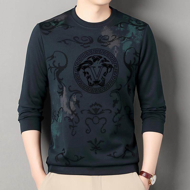 Men's Casual Fashion Printed Round Neck Long Sleeved Shirt