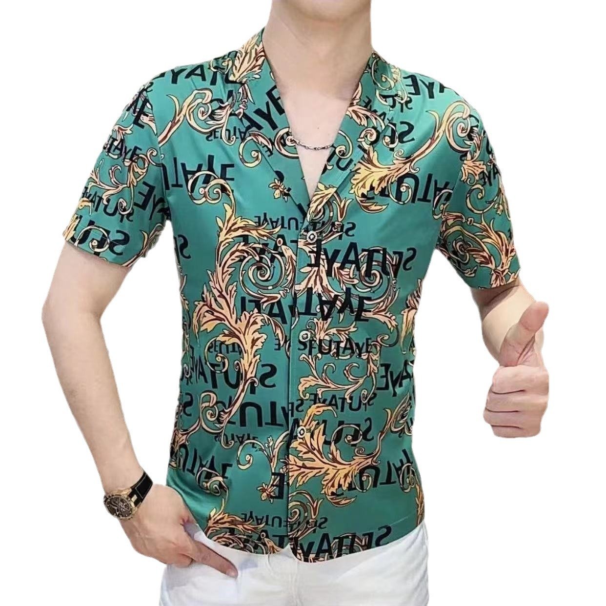 Men's summer trend versatile floral thin short sleeves