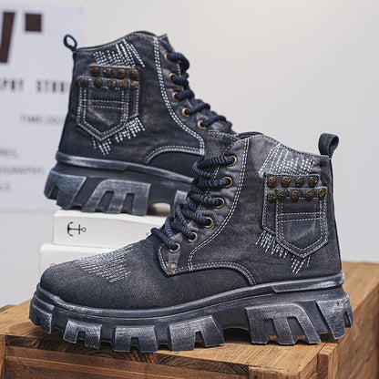 Men's British retro high top casual denim Martin boots