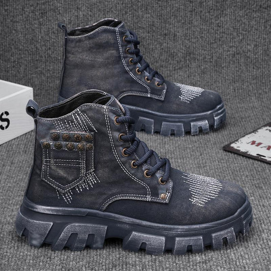 Men's British retro high top casual denim Martin boots