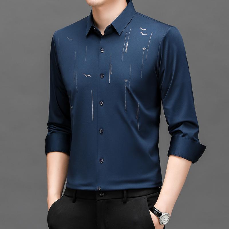 2024 Spring And Autumn New Men's Seamless POLO Shirt Middle-aged Casual Long-sleeved T-shirt Men's Shirt Men's Top