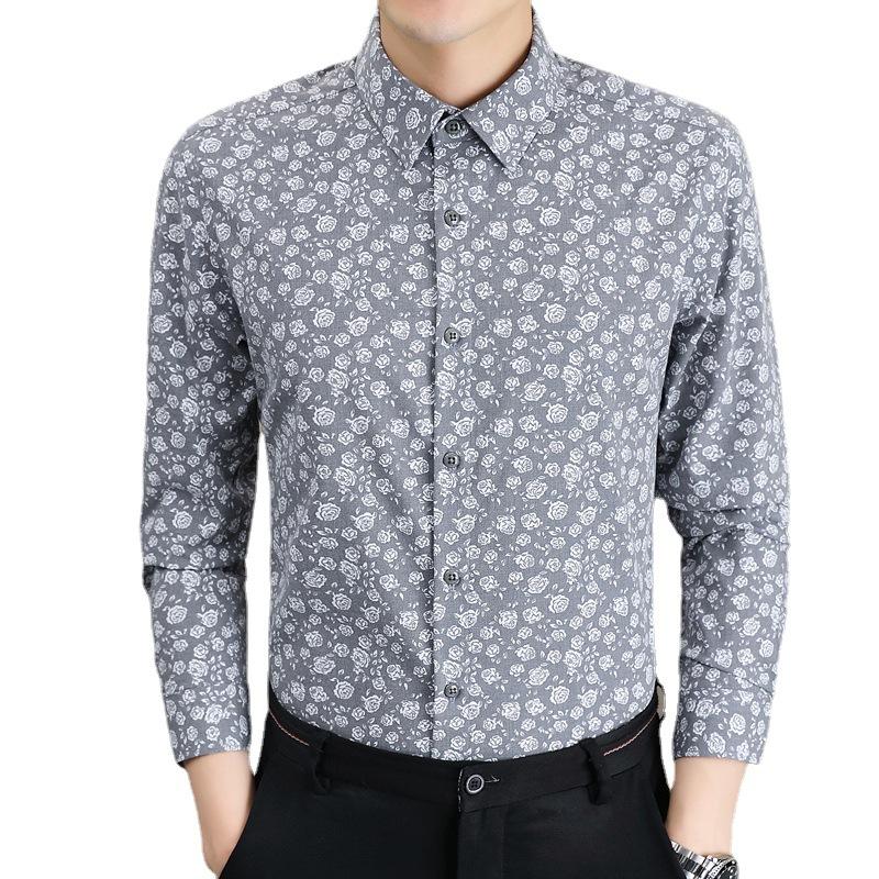 Men's new high-end light business digital printed wrinkle resistant rose long sleeved shirt