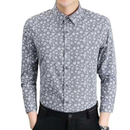 Men's new high-end light business digital printed wrinkle resistant rose long sleeved shirt
