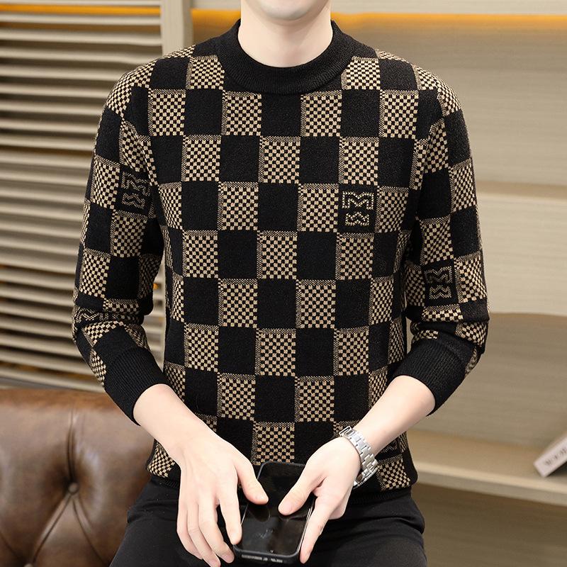 Men's new short plush thick warm knitted sweater