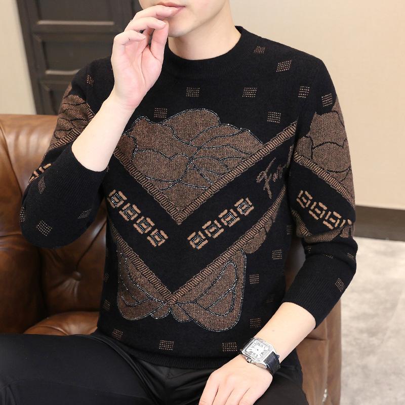 Men's thick warm round neck knitted sweater