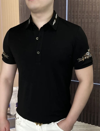 Men's Summer New Embroidered Printed Shirt Short Sleeve