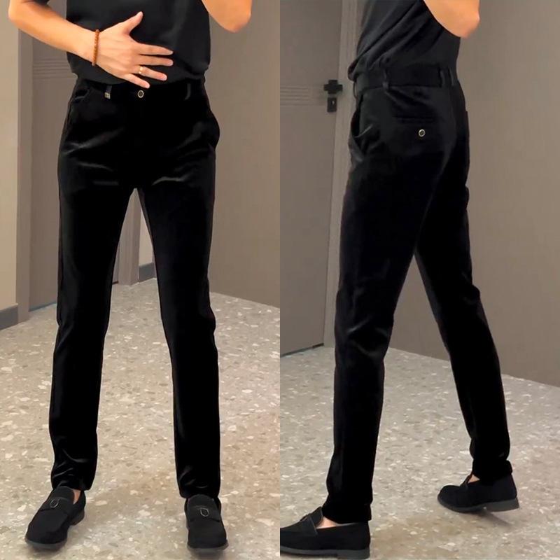 Men's gold velvet trendy high-quality slim fit pants