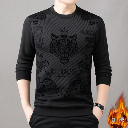 Men's autumn and winter velvet trend plush round neck base shirt