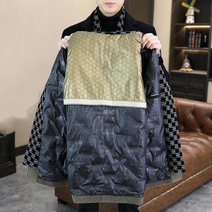 Men's Medium To Long Thick Down Woolen Coat