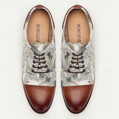 Men's Faux Leather And Jacquard Oxford Shoes