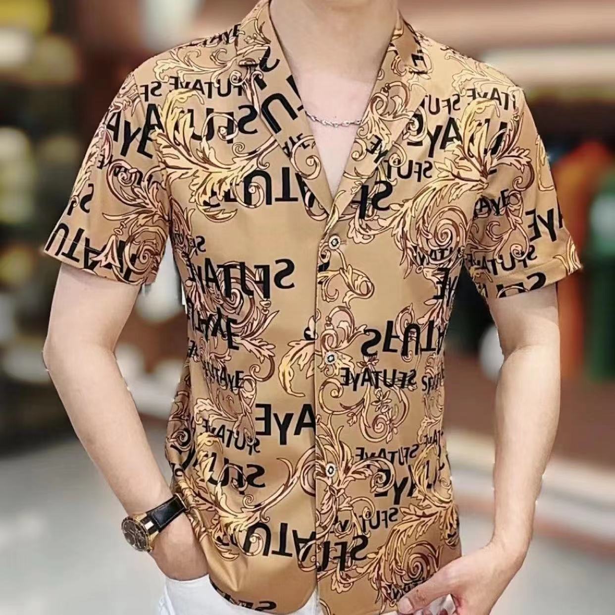 Men's summer trend versatile floral thin short sleeves