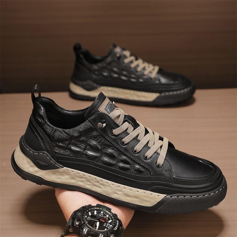 Men's new light luxury one foot high-end crocodile patterned leather casual shoes