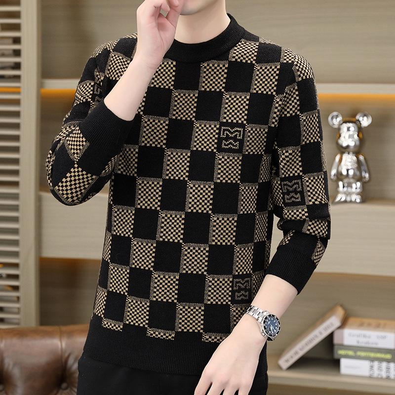 Men's new short plush thick warm knitted sweater