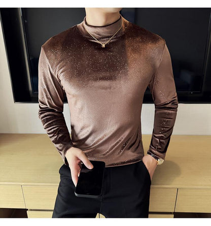 Men's new fashionable semi high neck knitted sweater