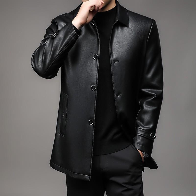 Men's new down leather jacket with a collar and leather jacket