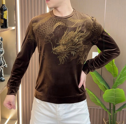 Men's New Printed Round Neck Fashionable Long Sleeved Shirt