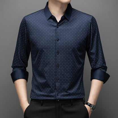 Men's new fashionable and trendy elastic no iron collar seamless slim fit shirt