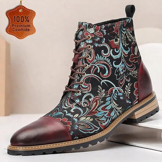 Men's Premium Leather Floral Oxford Boots