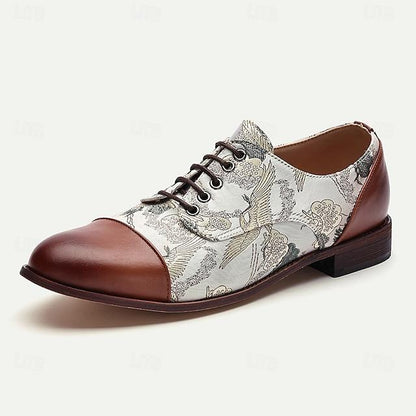 Men's Faux Leather And Jacquard Oxford Shoes