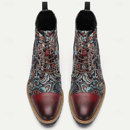 Men's Premium Leather Floral Oxford Boots