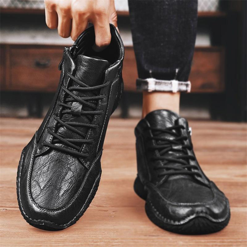 Men's trendy new leather zipper high top shoes