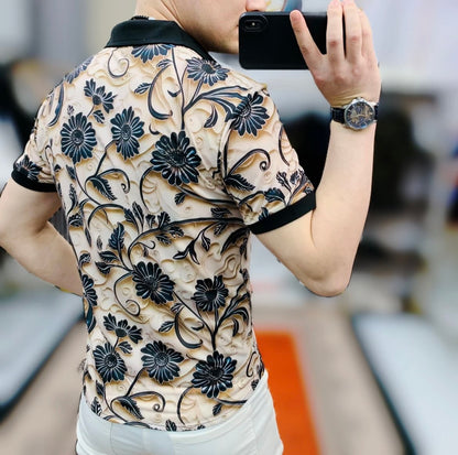 Men's New Summer Floral Print Shirt Short Sleeved