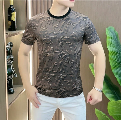 Men's Embossed Silk Short Sleeved Shirt