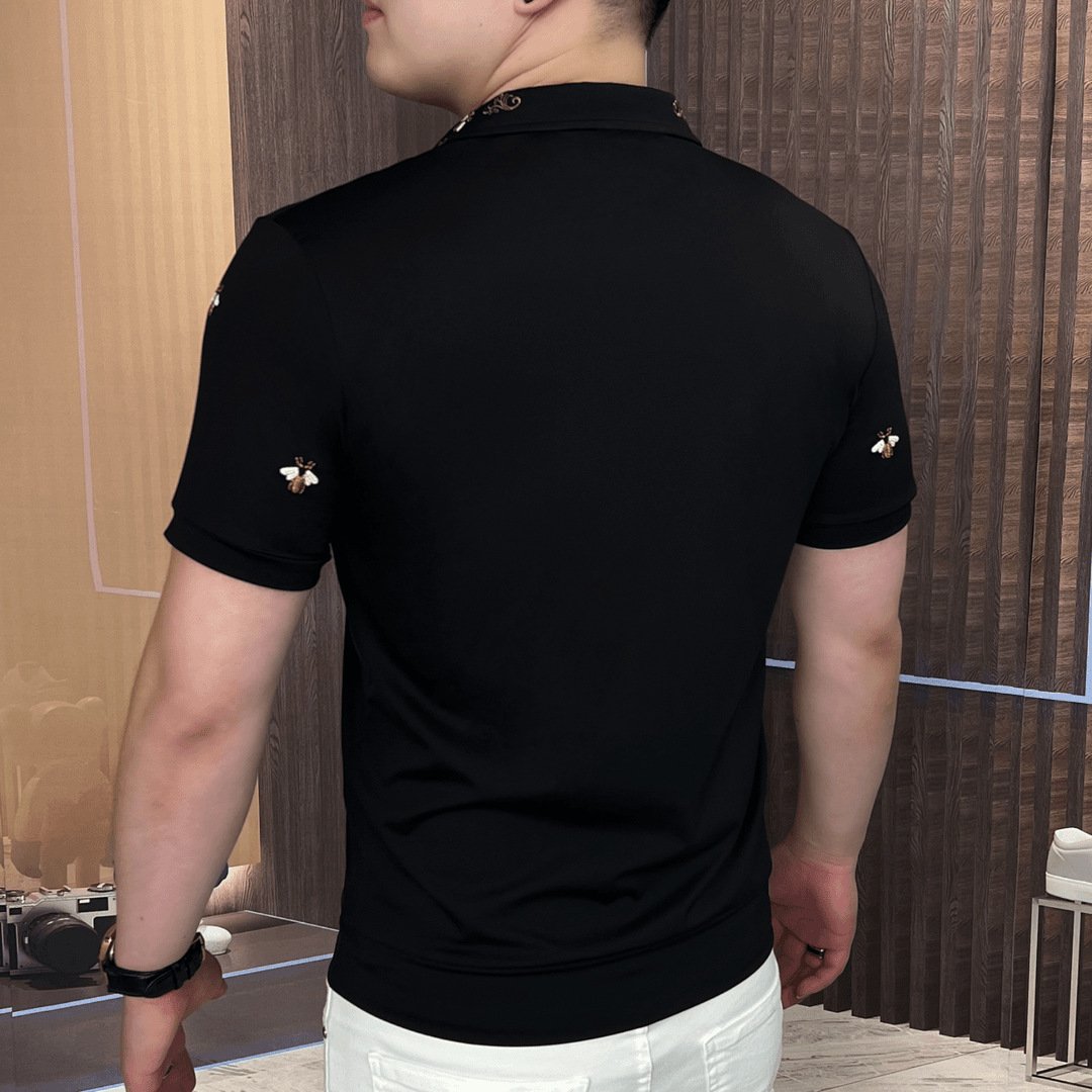 Men's Summer Leisure Fashion Thin Half Open Lapel Embroidered Short Sleeves