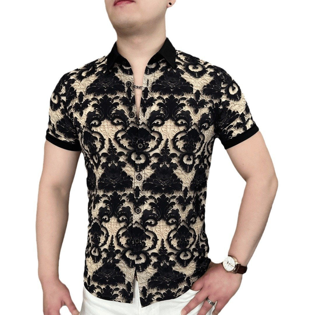 Men's summer casual lapel print men's shirt short sleeved