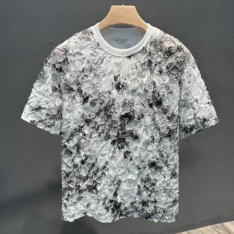 Men's new summer loose casual versatile tie dye short sleeved shirt