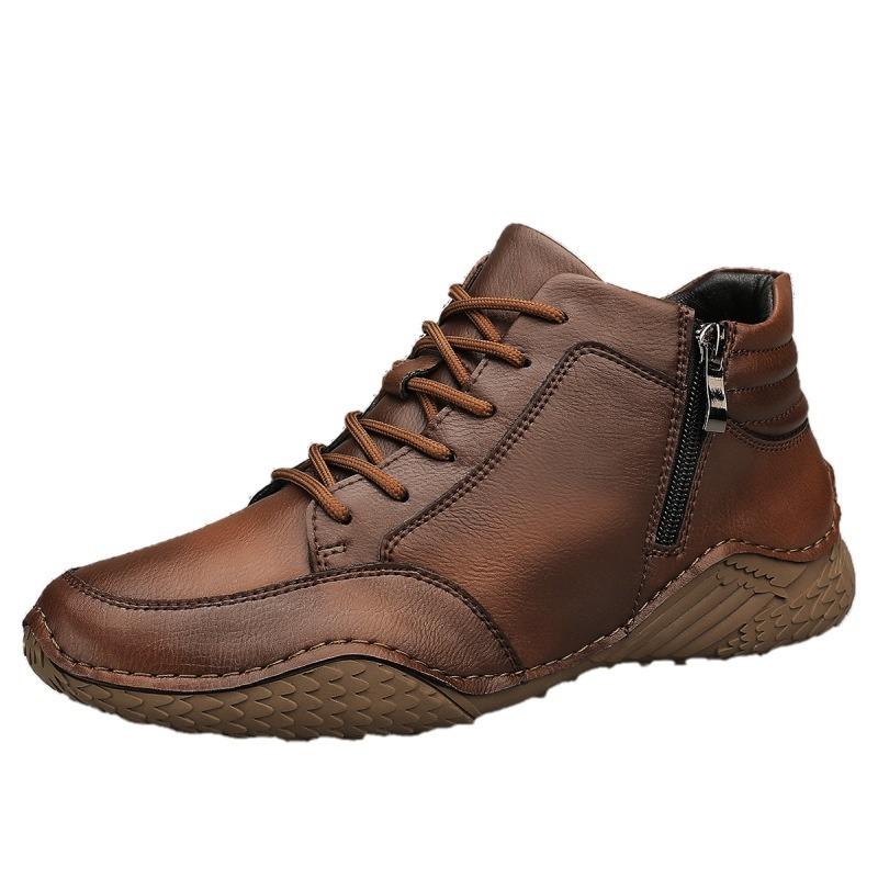 Men's trendy new leather zipper high top shoes