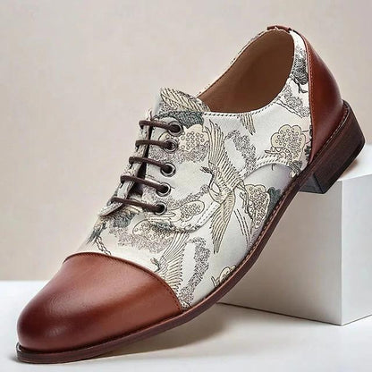 Men's Faux Leather And Jacquard Oxford Shoes