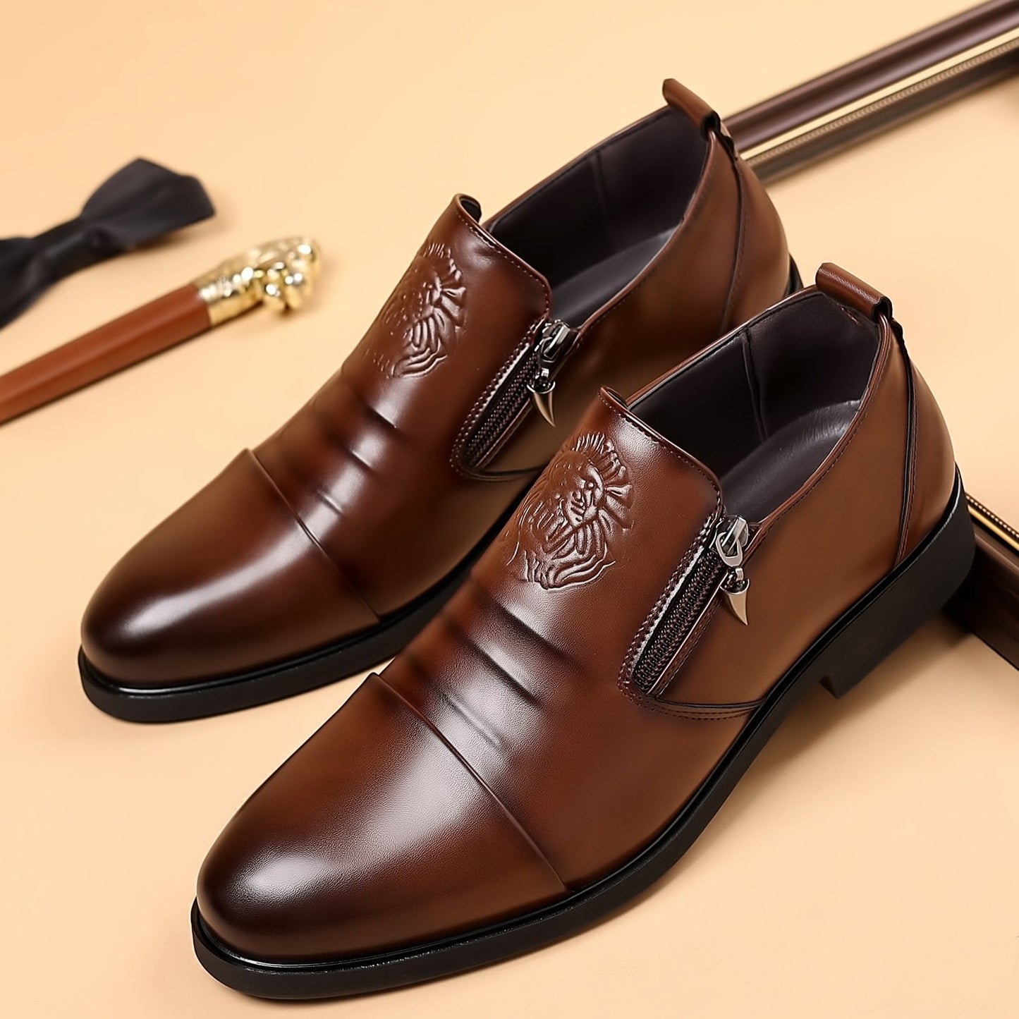 Italian Hand-embossed Zipper Leather Shoes