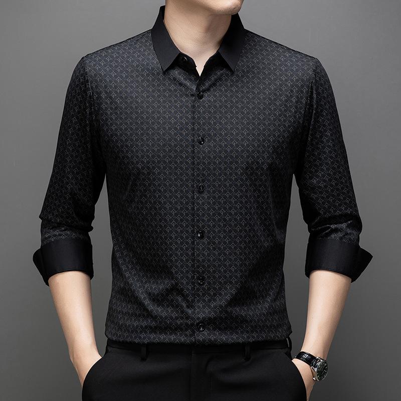 Men's new fashionable and trendy elastic no iron collar seamless slim fit shirt