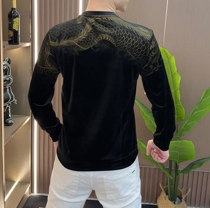 Men's New Printed Round Neck Fashionable Long Sleeved Shirt