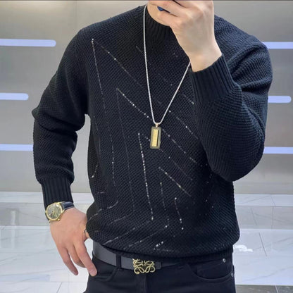 Men's new sequined red collar fashionable casual sweater