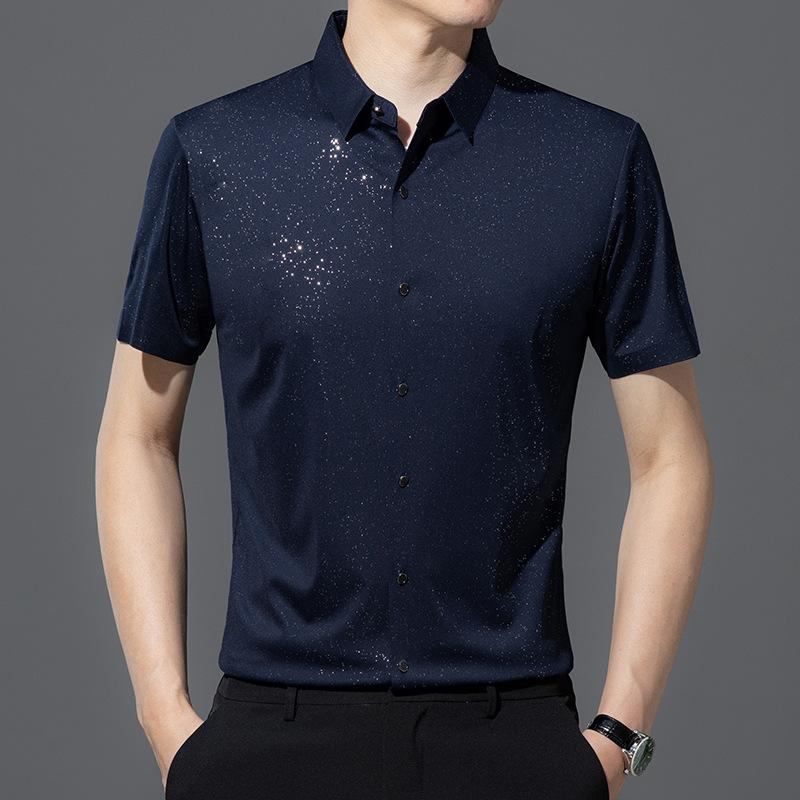 Men's fashion casual trend seamless loose short sleeved shirt